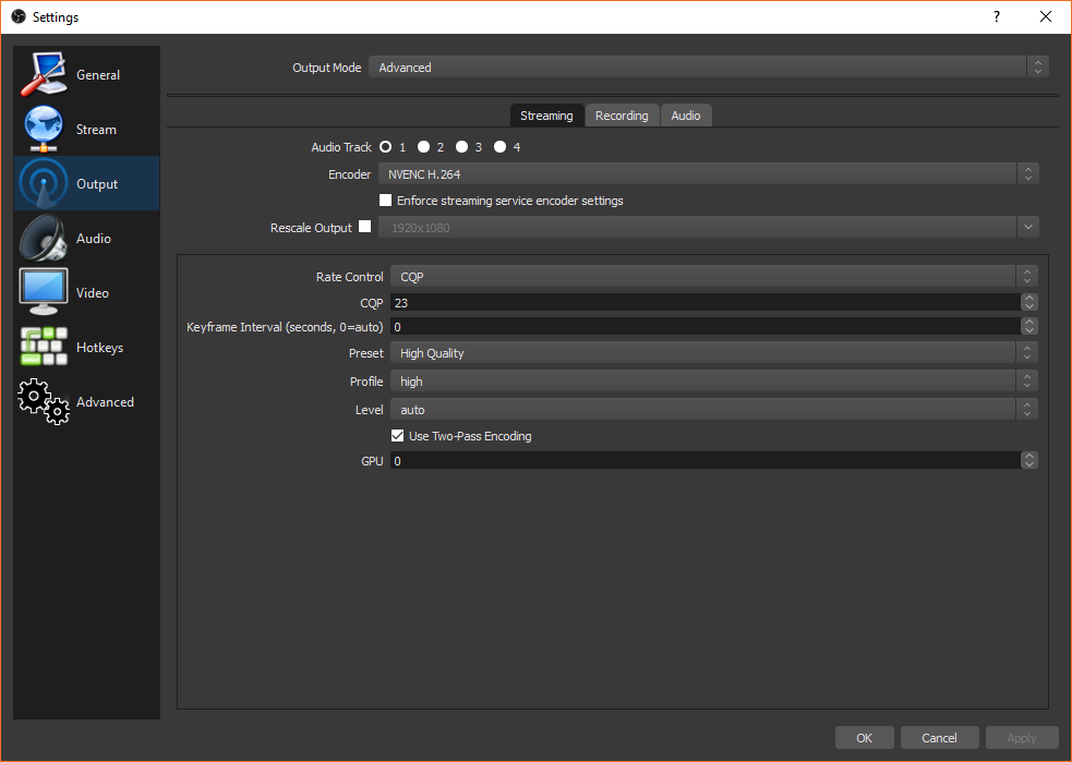 OBS Studio Output Streaming Settings